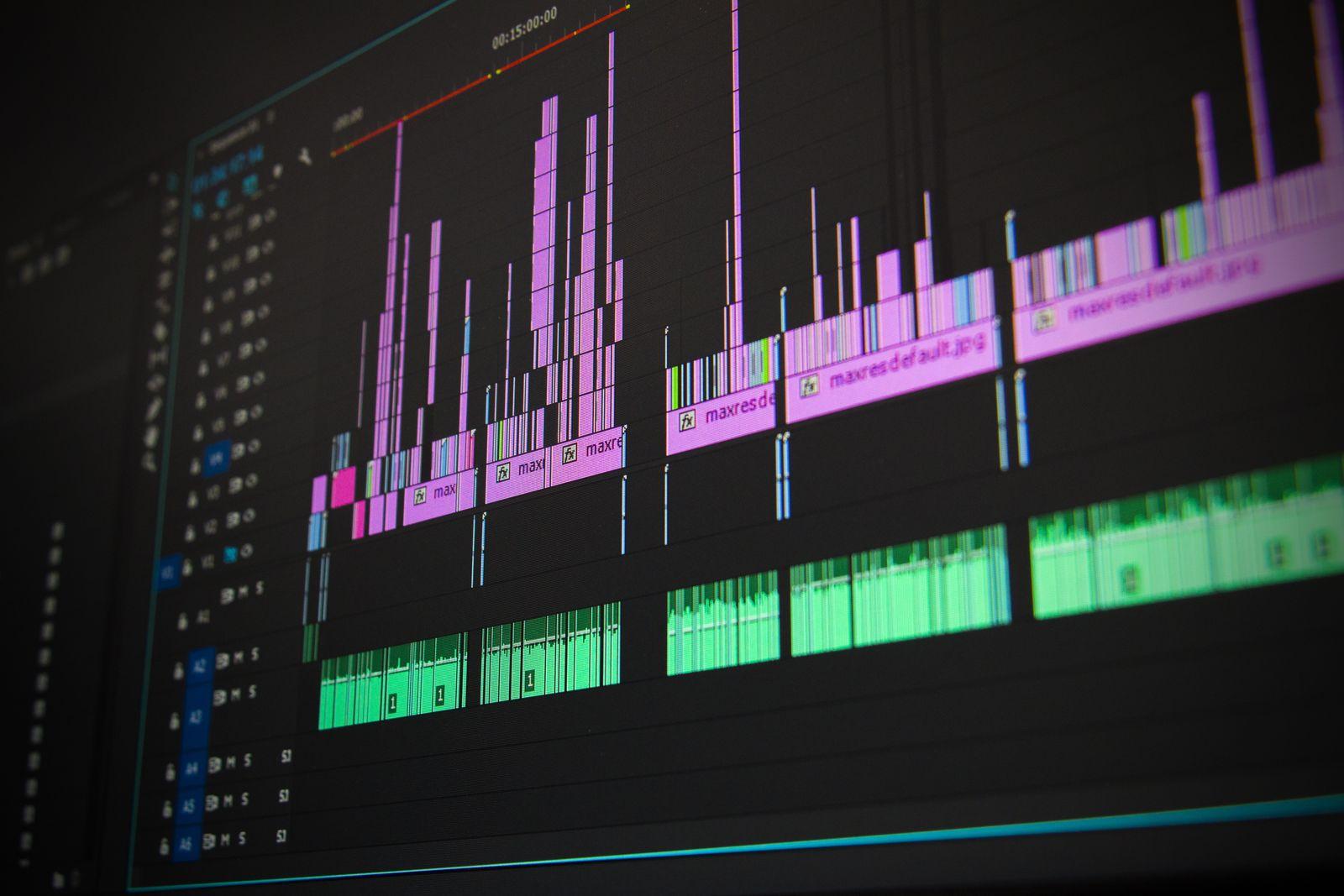 Audio and video tracks in an editing timeline