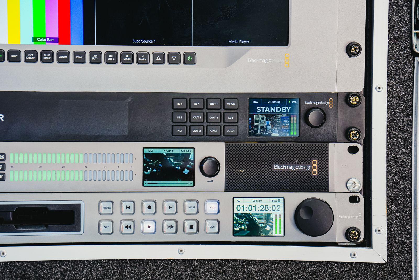 Broadcast video equipment showing a running timecode